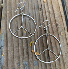 Load image into Gallery viewer, Peace out hoops (gold or silver)
