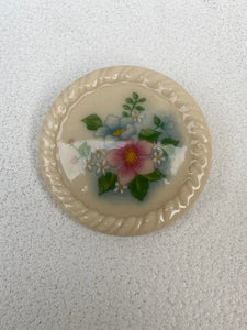 Vintage Avon Round Cream Ceramic Floral Brooch Pin