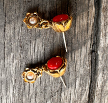 Load image into Gallery viewer, E. Bastheim mini coral and pearl earrings