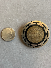 Load image into Gallery viewer, Vintage Mexico Alpaca Silver &amp; Gold Mayan Calendar Plaque Brooch Pin