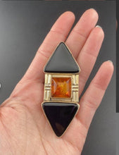 Load image into Gallery viewer, Onyx &amp; Amber Sterling Brooch