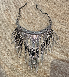 African beaded fringe necklace