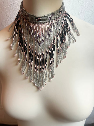 African beaded fringe necklace