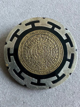 Load image into Gallery viewer, Vintage Mexico Alpaca Silver &amp; Gold Mayan Calendar Plaque Brooch Pin