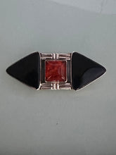 Load image into Gallery viewer, Onyx &amp; Amber Sterling Brooch