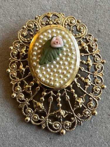 Fliagree with pink flower Brooch