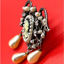 Load image into Gallery viewer, Vintage Furla Italy Silver Tone Cameo Dangle Brooch Pin