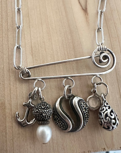 Safety pin charm necklace