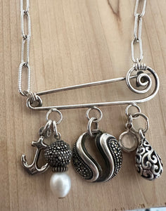 Safety pin charm necklace