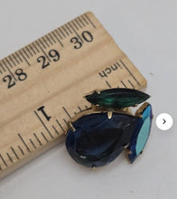 Load image into Gallery viewer, Vintage Czechoslovakia Prong Set AB Blue Crystal Navette Clip On Earrings