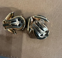 Load image into Gallery viewer, Vintage Czechoslovakia Prong Set AB Blue Crystal Navette Clip On Earrings