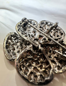 Rom signed rhinestone flower pin