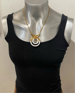 Goldtone and white circle necklace