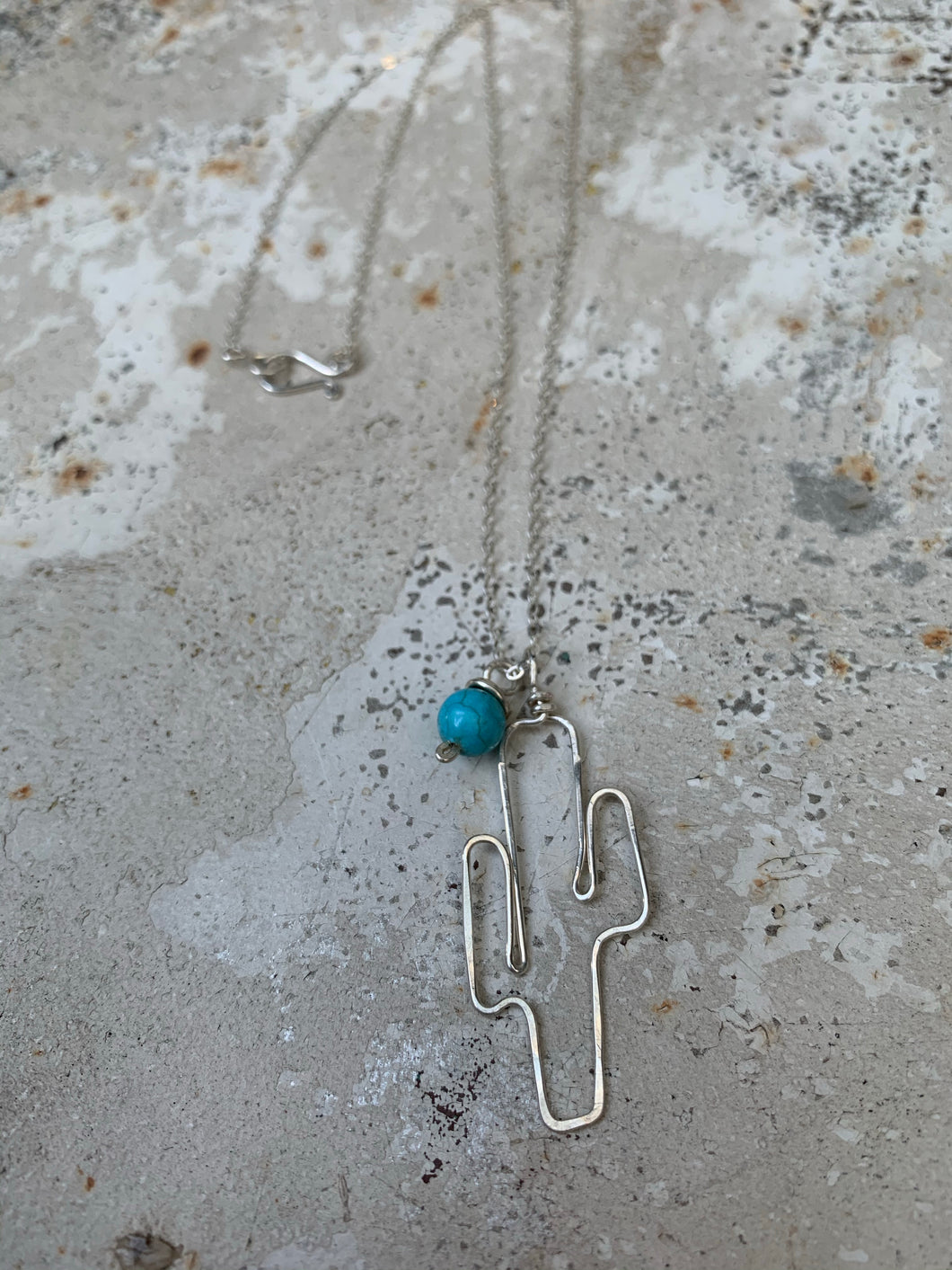 Sterling saguaro with turquoise dangle