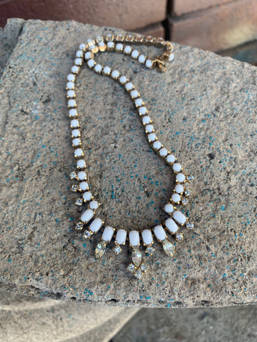 Milk glass and rhinestone choker