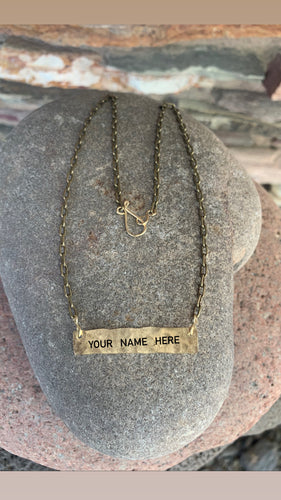 Name plate necklace brass OR silver
