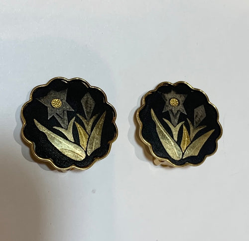 Japanese Damascene flower clip ons