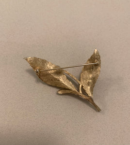 Crown Trifari leaf pin with 2 pearls